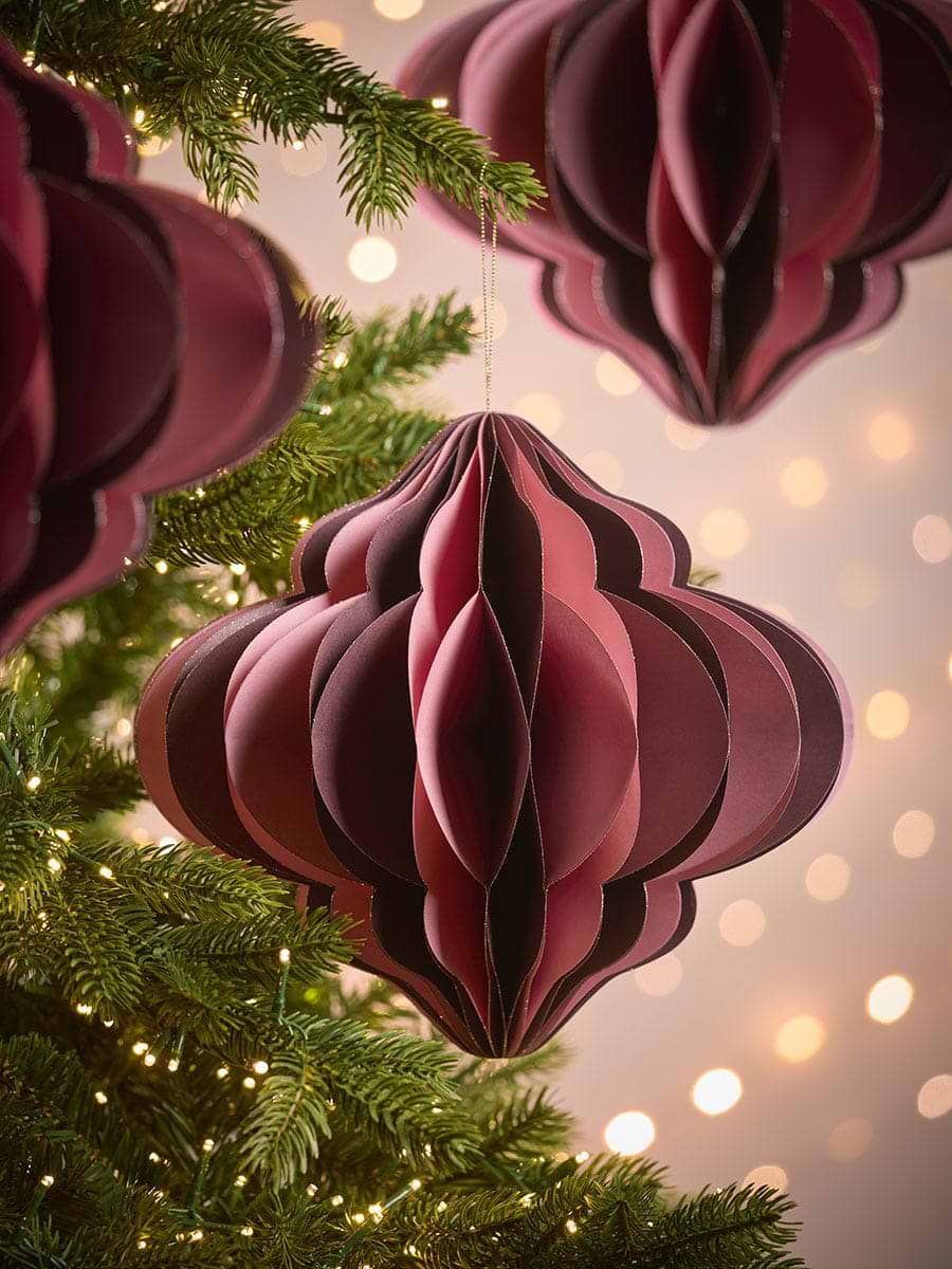 Four Oversized Striped Honeycomb Paper Baubles - Pink