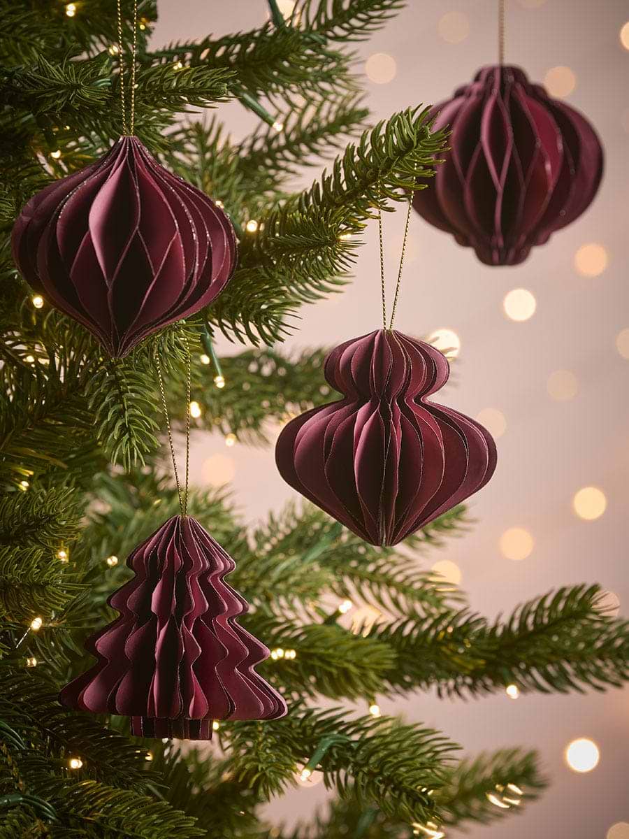 Four Striped Honeycomb Festive Paper Baubles- Pink