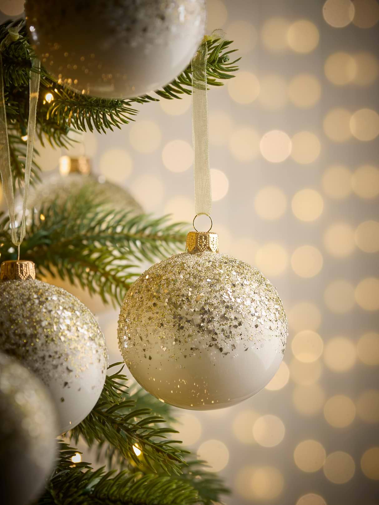 Six Sparkle Topped Glass Baubles