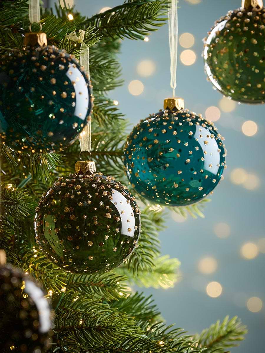 Six Sparkle Burst Glass Baubles - Cool Mix