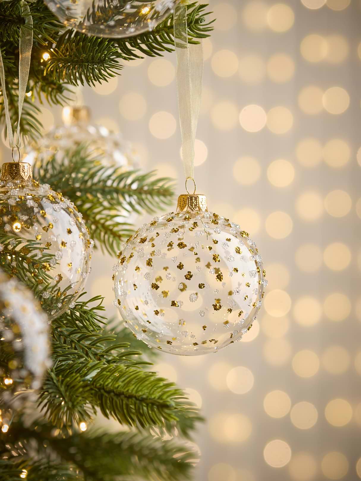 Six Golden Sparkle Baubles