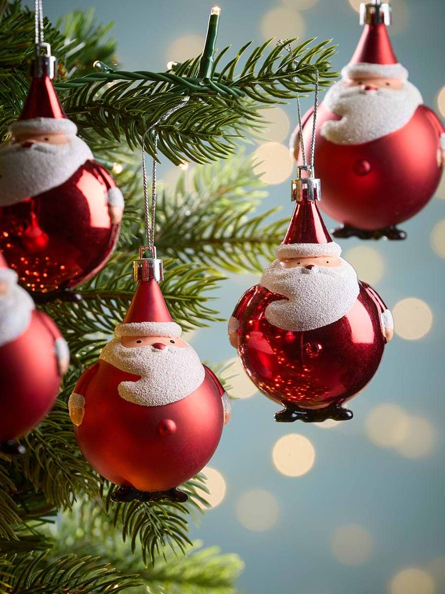 Six Round Shatterproof Santas