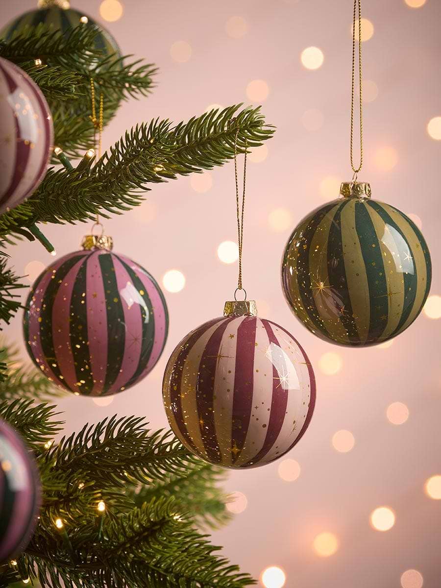 Six Handmade Candy Stripe Baubles
