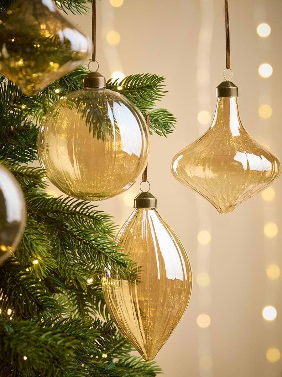 Six Amber Glass Baubles