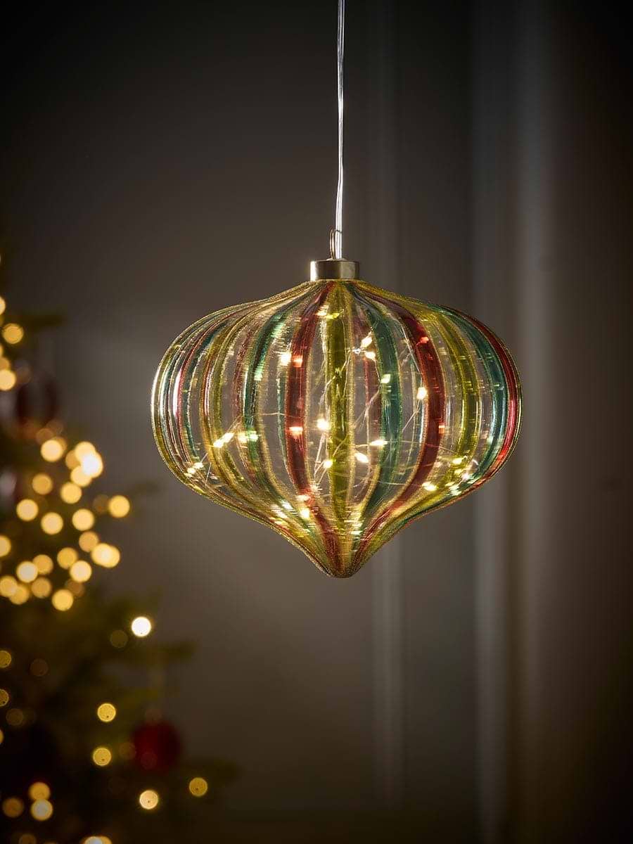 Lit Glass LED Multi Stripe Bauble