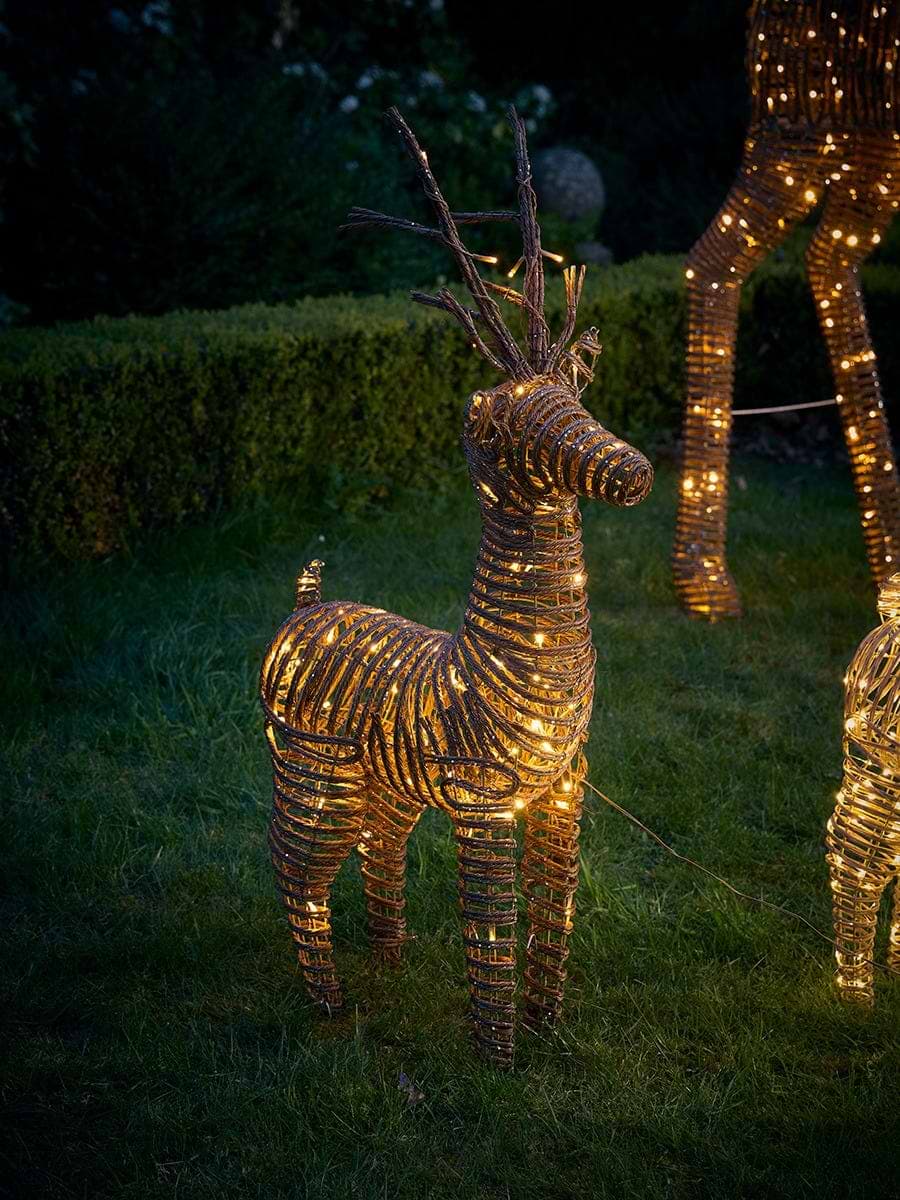 Soft Gold Faux Wicker Light Up Reindeer - Small