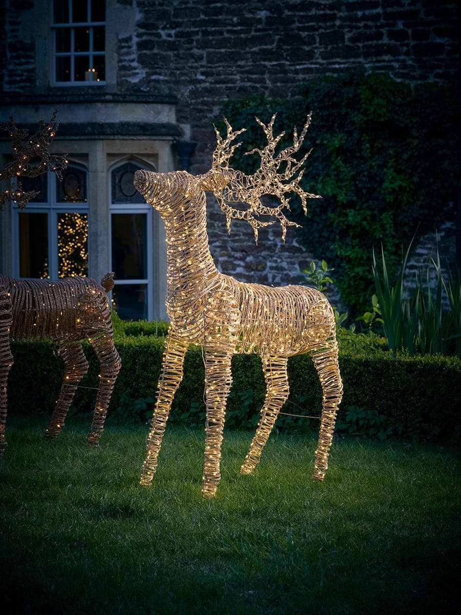 Warm White Faux Wicker Light Up Reindeer - Large