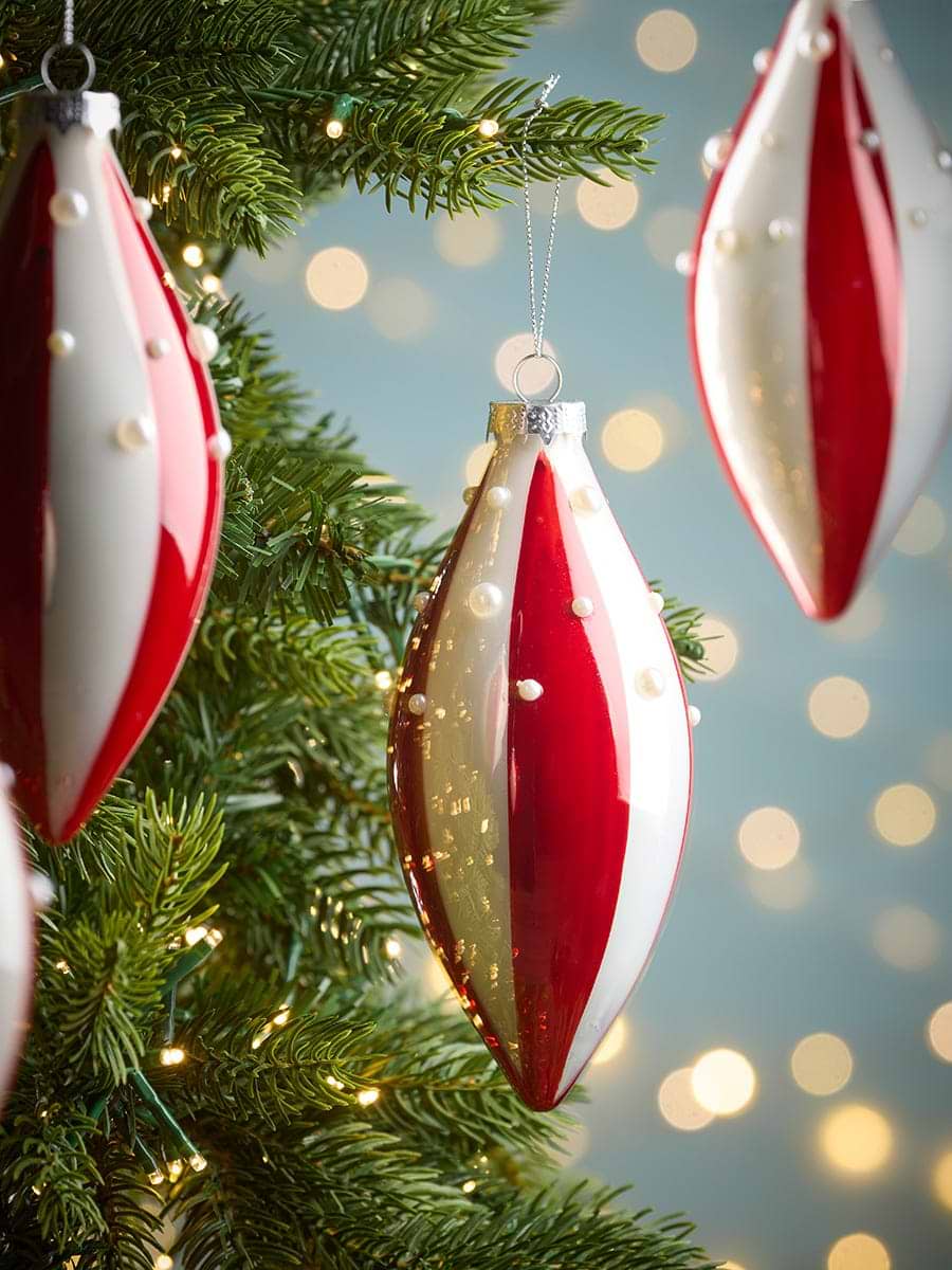 Four Jolly Stripe & Pearl Glass Drops