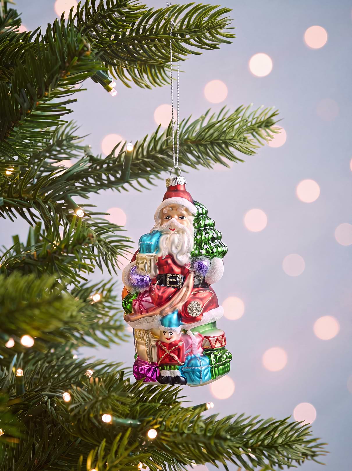 Three Glass Vintage Santa Baubles