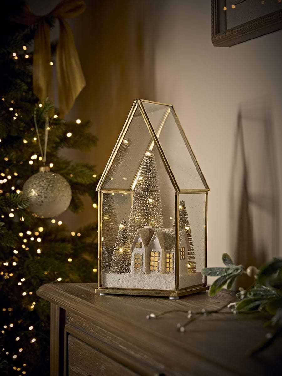 Glass House Lit Paper Village Scene