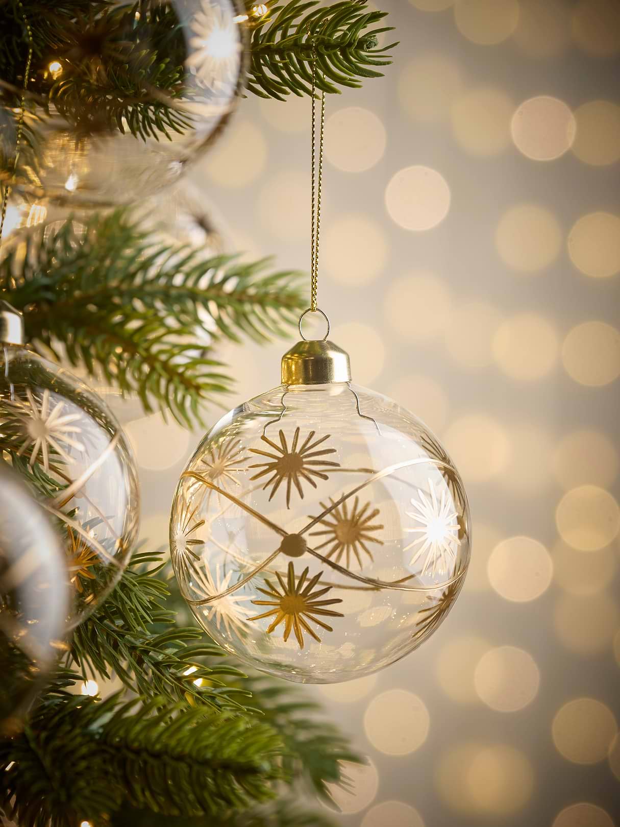 Four Luxury Gold Etched Glass Baubles