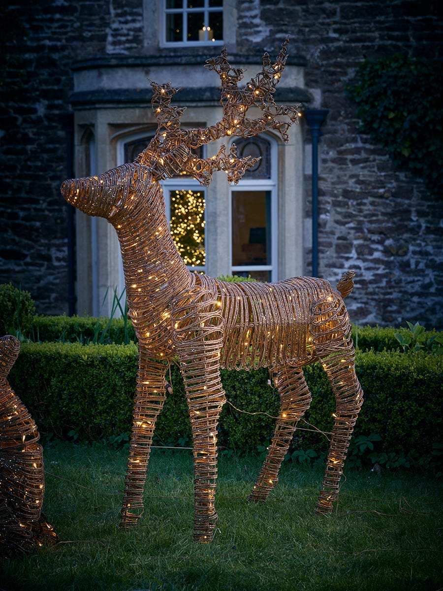 Warm White Faux Wicker Lit Reindeer - Medium
