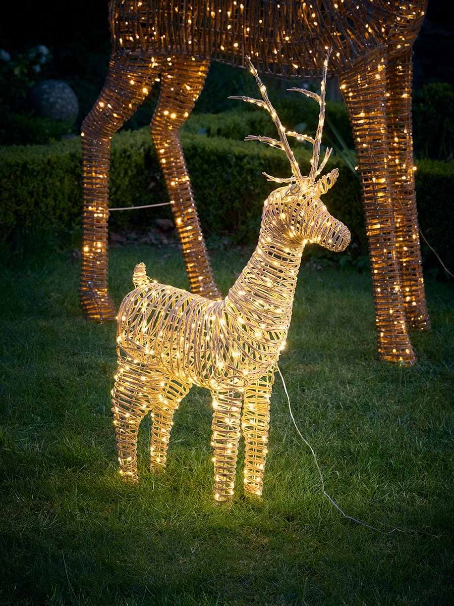 Warm White Faux Wicker Lit Reindeer - Small