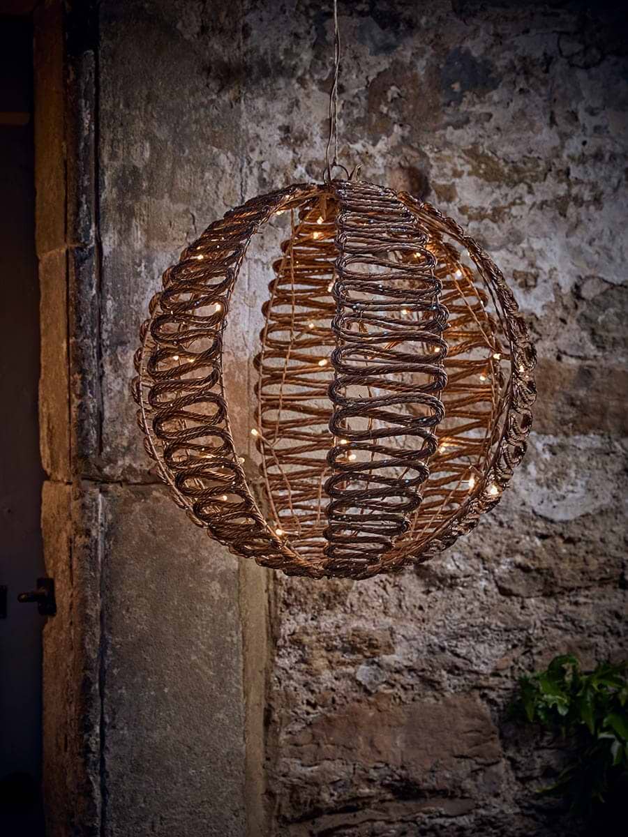 Golden Faux Wicker Lit Globe