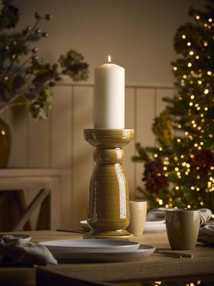 Crackle Glazed Candlestick Holder - Large