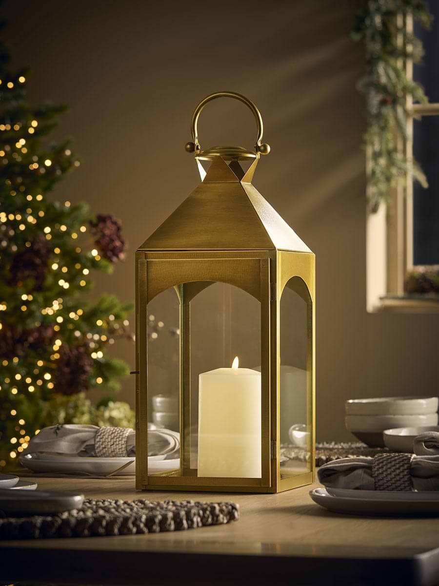Antiqued Gold Hanging Lantern - Large