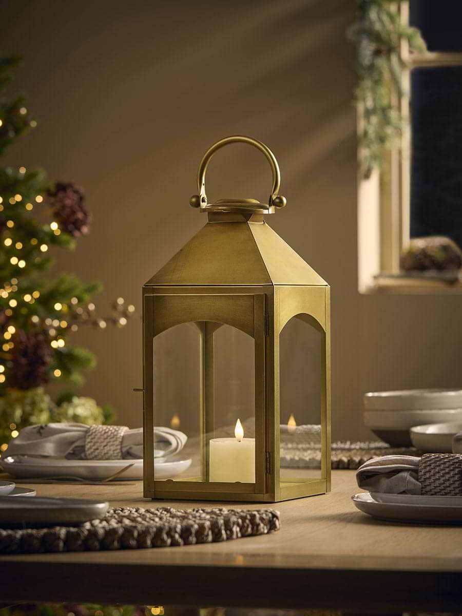 Antiqued Gold Hanging Lantern - Small
