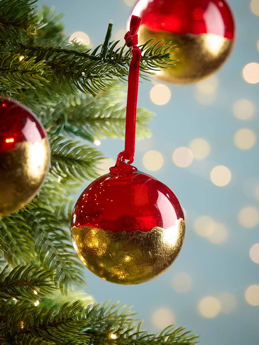 Three Luxe Glass Gold Dipped Bauble
