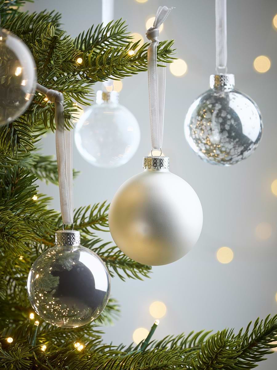Glass Bauble Selection - Silver