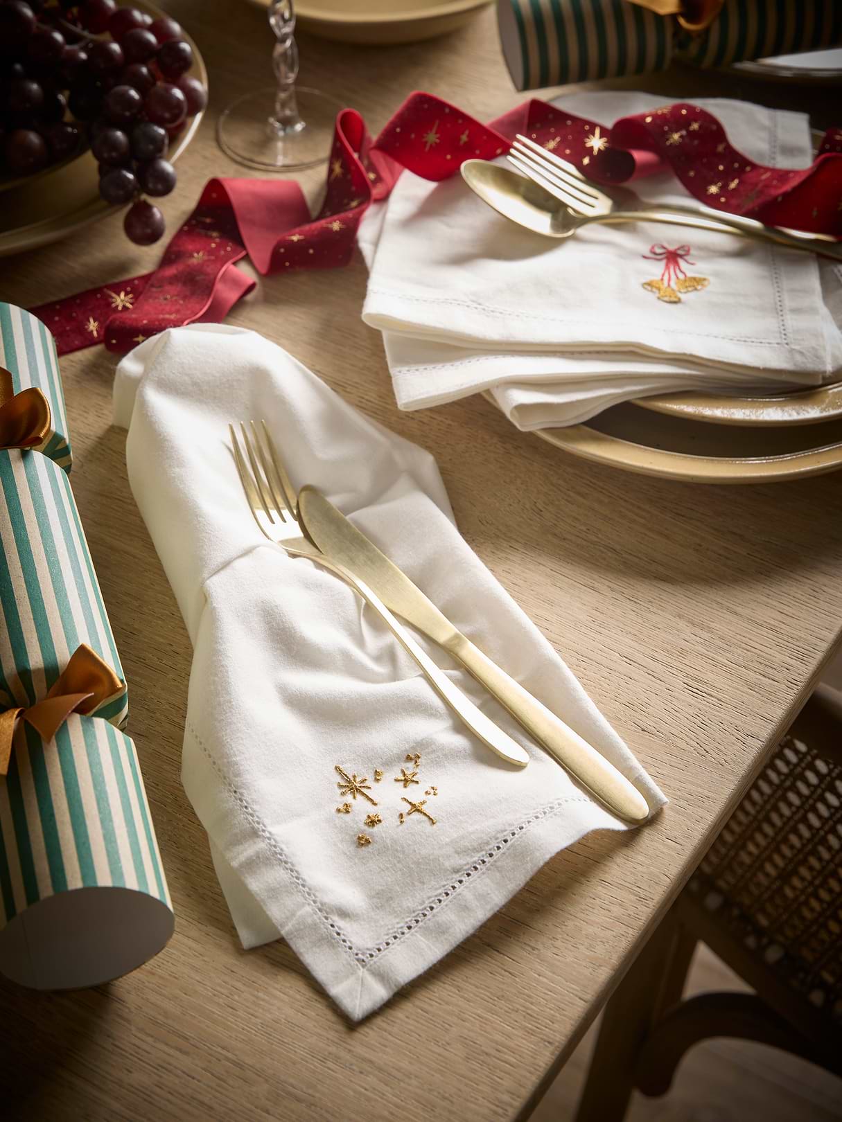 Four Embroidered Sparkling Christmas Napkins