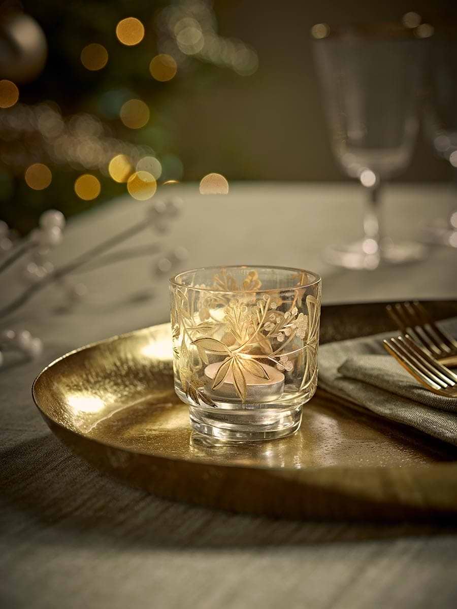 Hand Cut Golden Berry Tealight Holder - Small