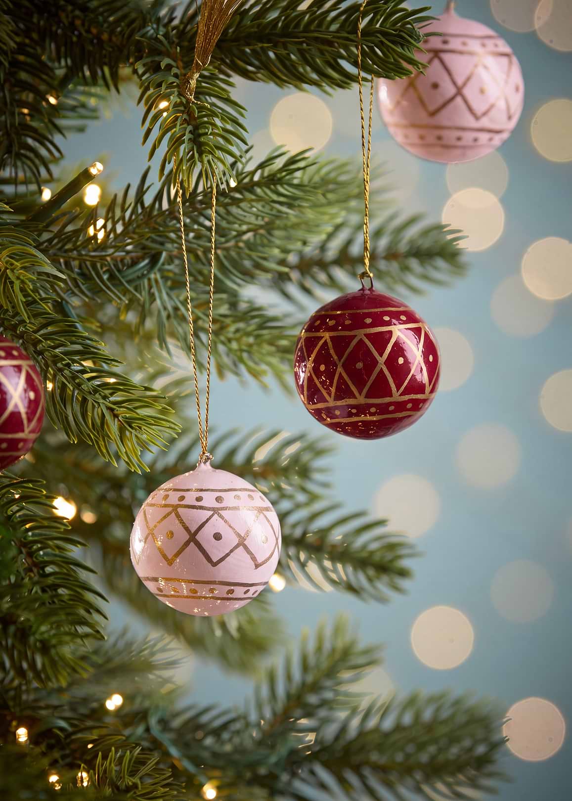 Four Paper Mache Baubles - Red Mix