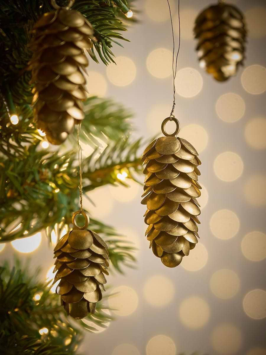 Four Hanging Brass Pine Cones