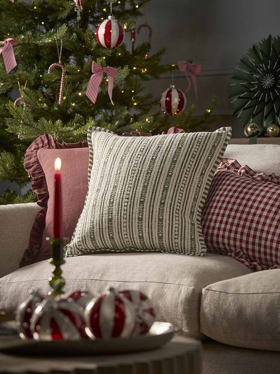 Festive Stripe Cushion- Green
