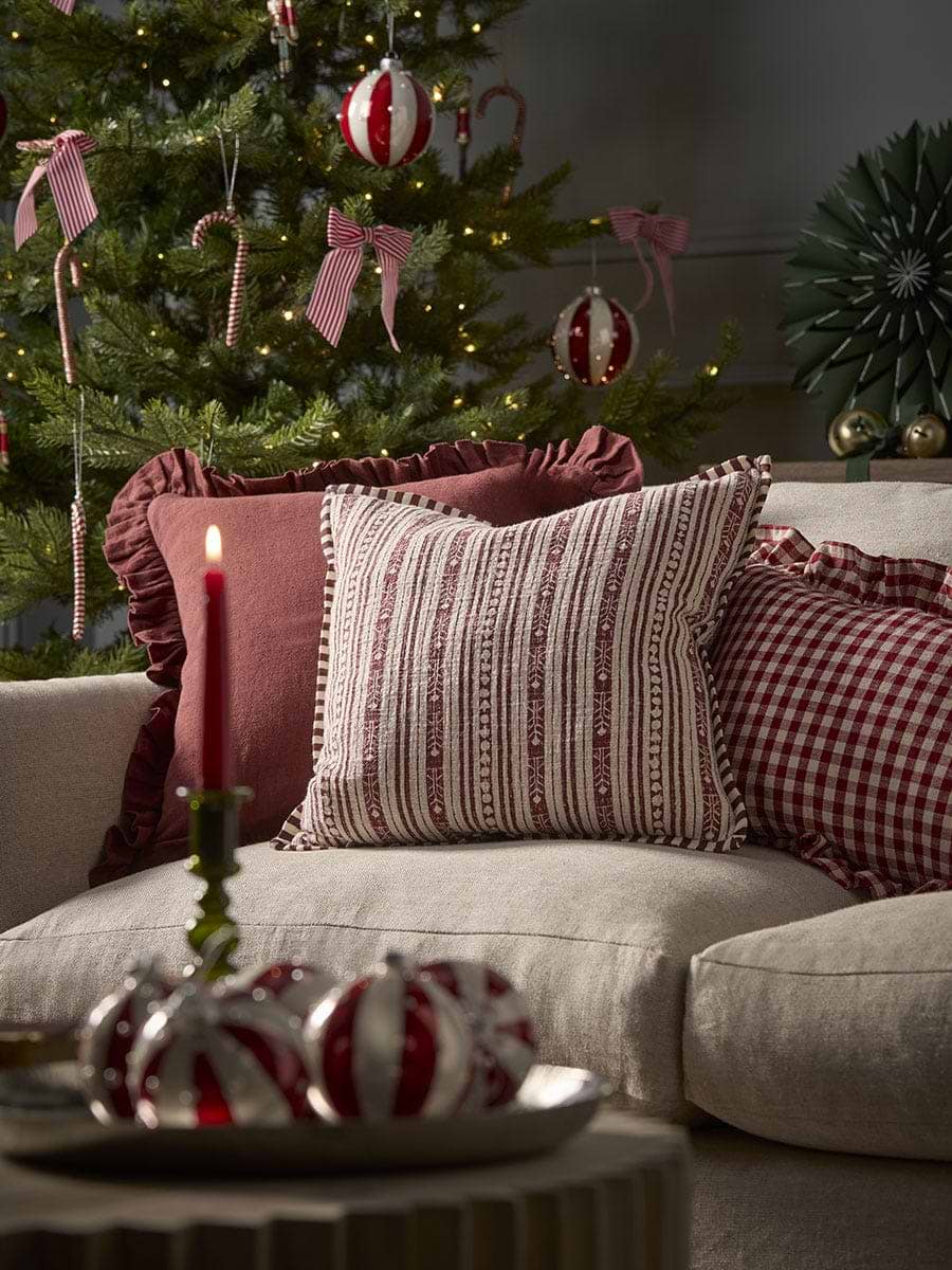 Festive Stripe Cushion- Red