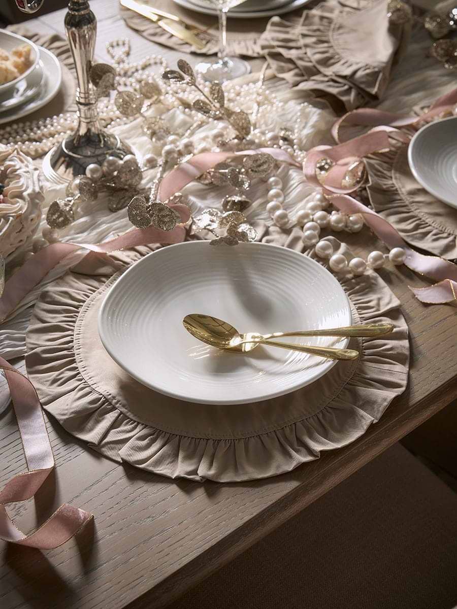Four Ruffle Edge Placemats - Beige