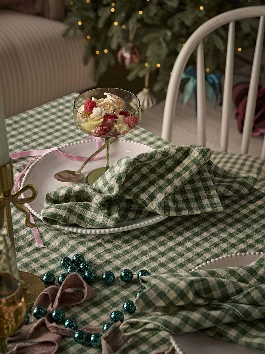 Four Cotton Gingham Napkins - Green