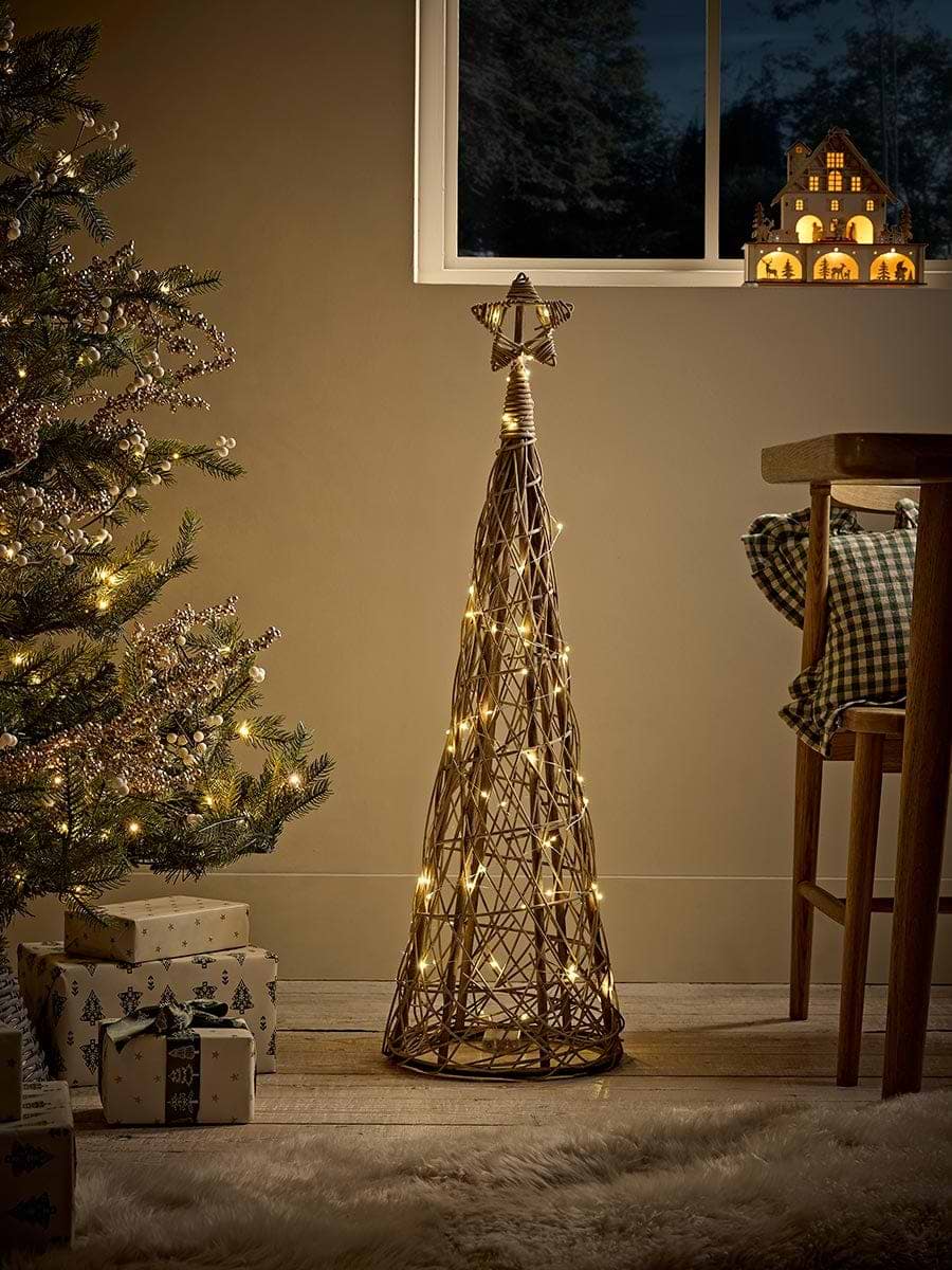 Cylindrical Wicker Cone LED Christmas Tree - Large