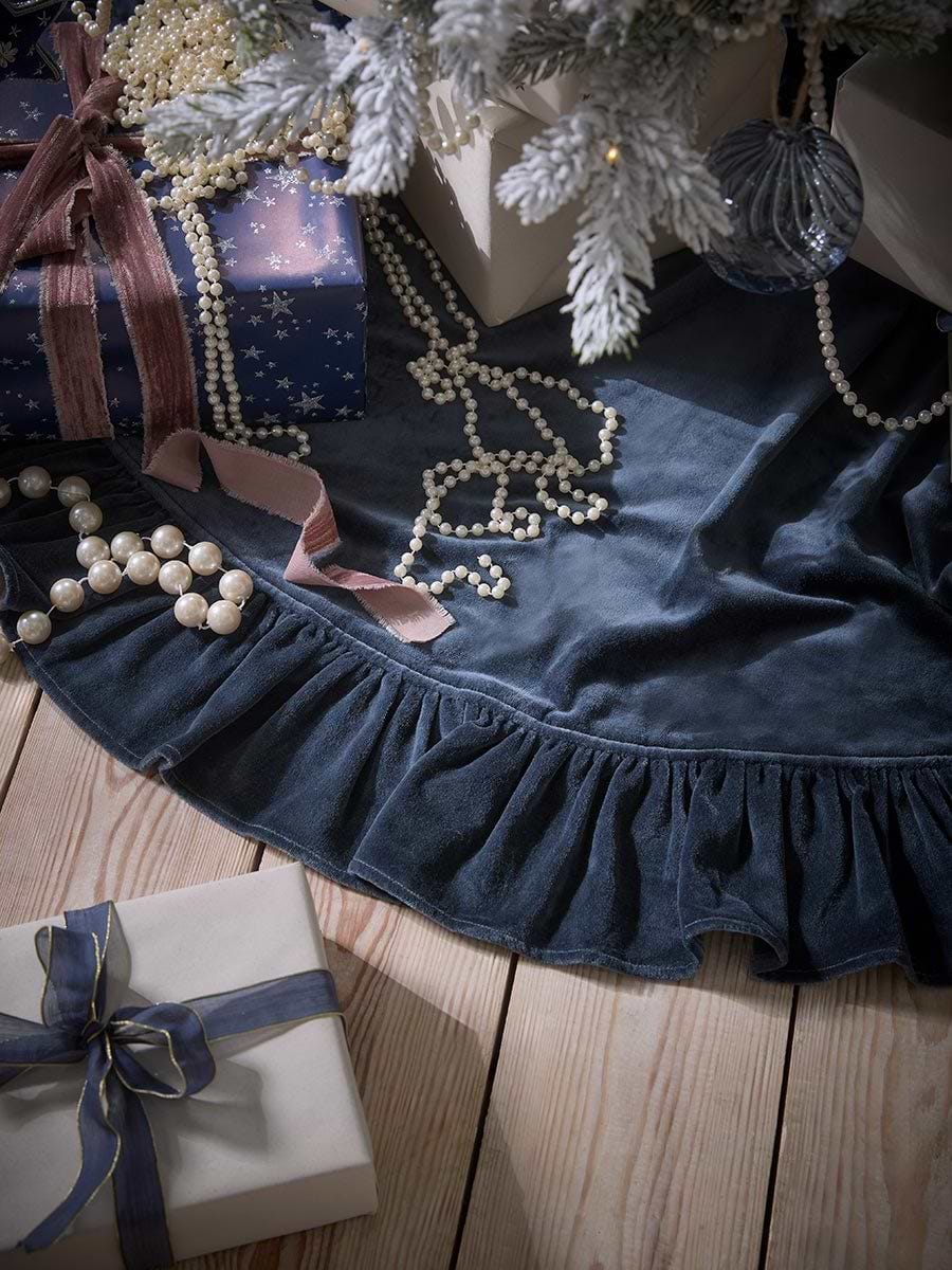 Velvet Ruffle Tree Skirt - Midnight Blue