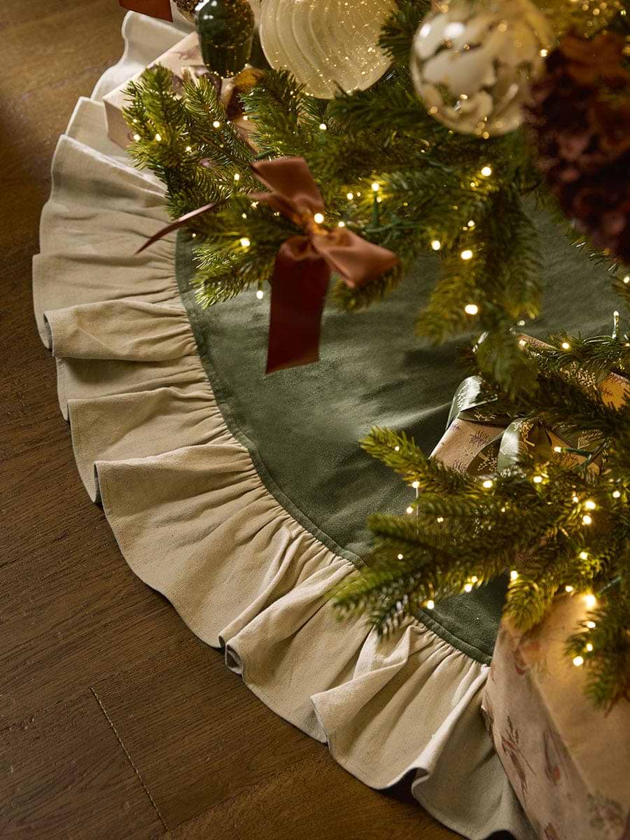 Contrast Ruffle Velvet Tree Skirt - Green