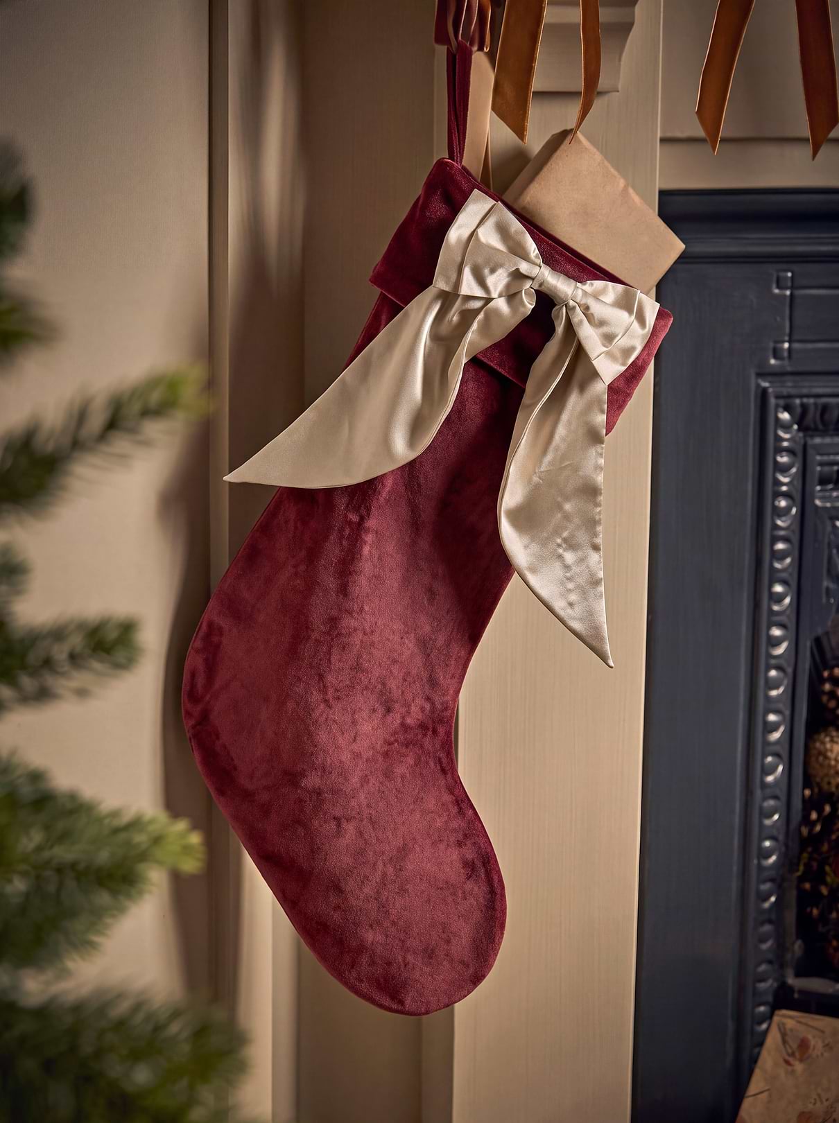 Bow Velvet Stocking - Red