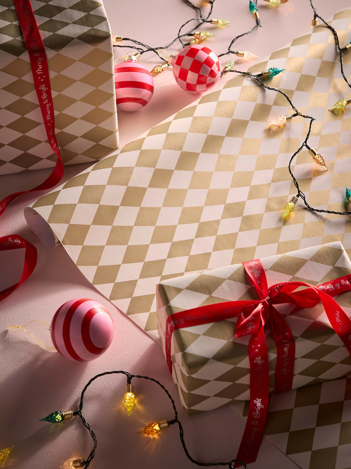 Gold & Cream Harlequin Wrapping Paper - 5m