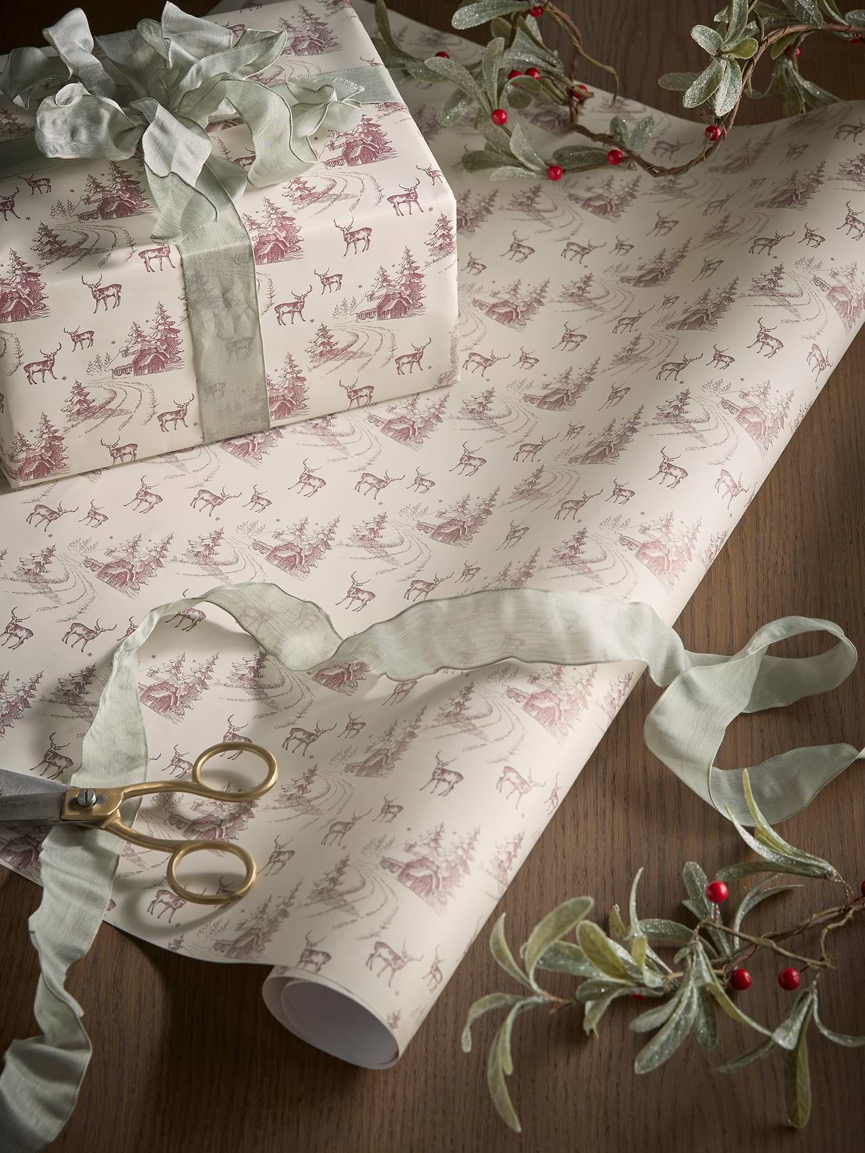 Vintage Reindeer Wrapping Paper - 5m