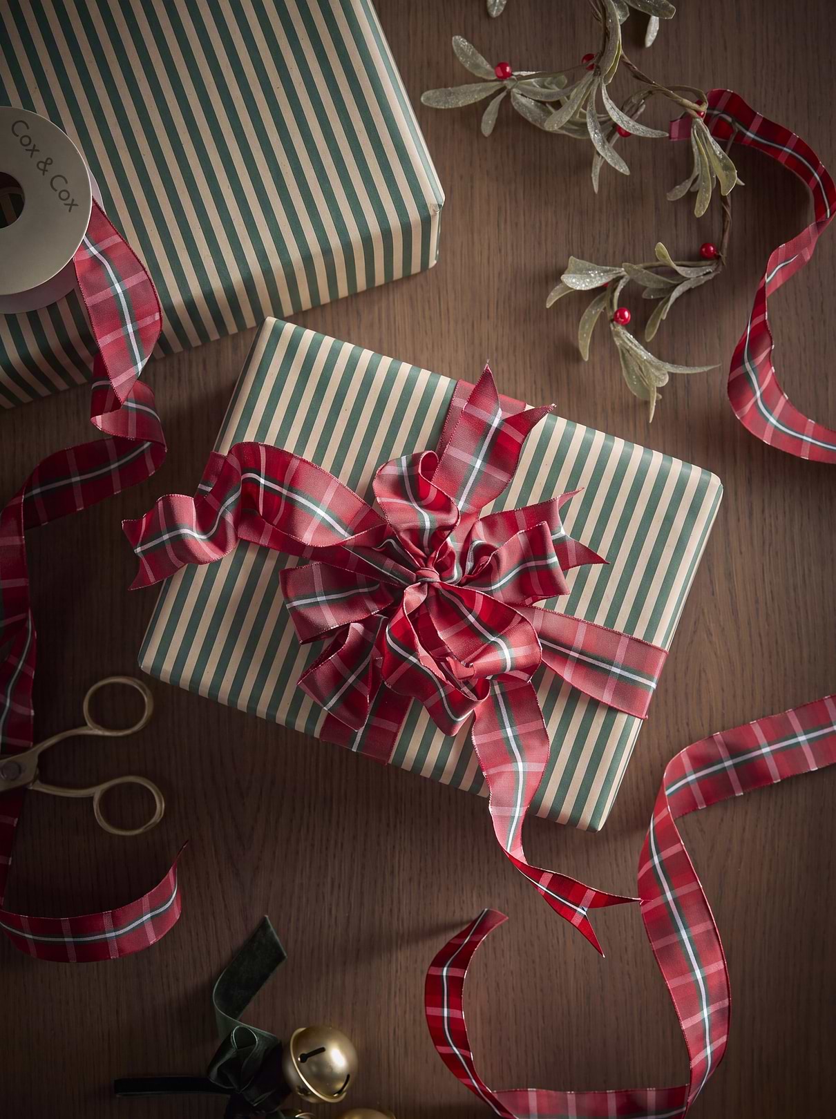 Forest Green Striped Grass Fibre Wrapping Paper - 5m