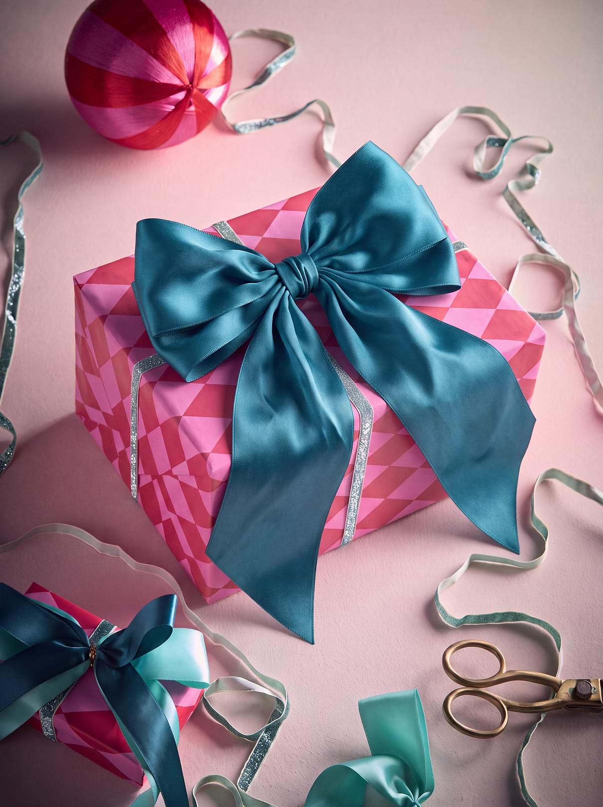 Four Supersized Satin Tree Bows - Teal