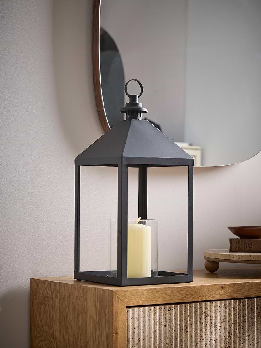 Black Coated Metal Lantern - Large