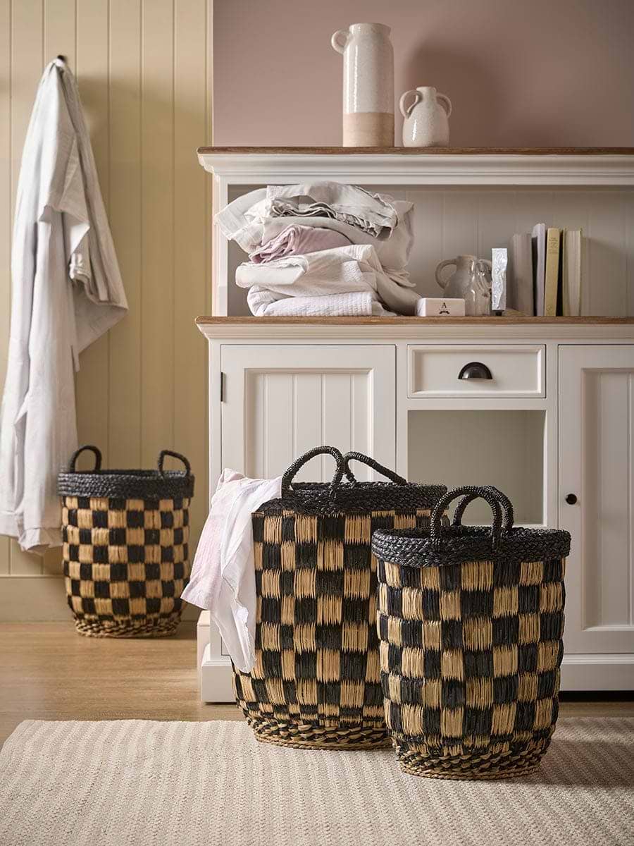 Set Of Three Chequer Board Storage Baskets