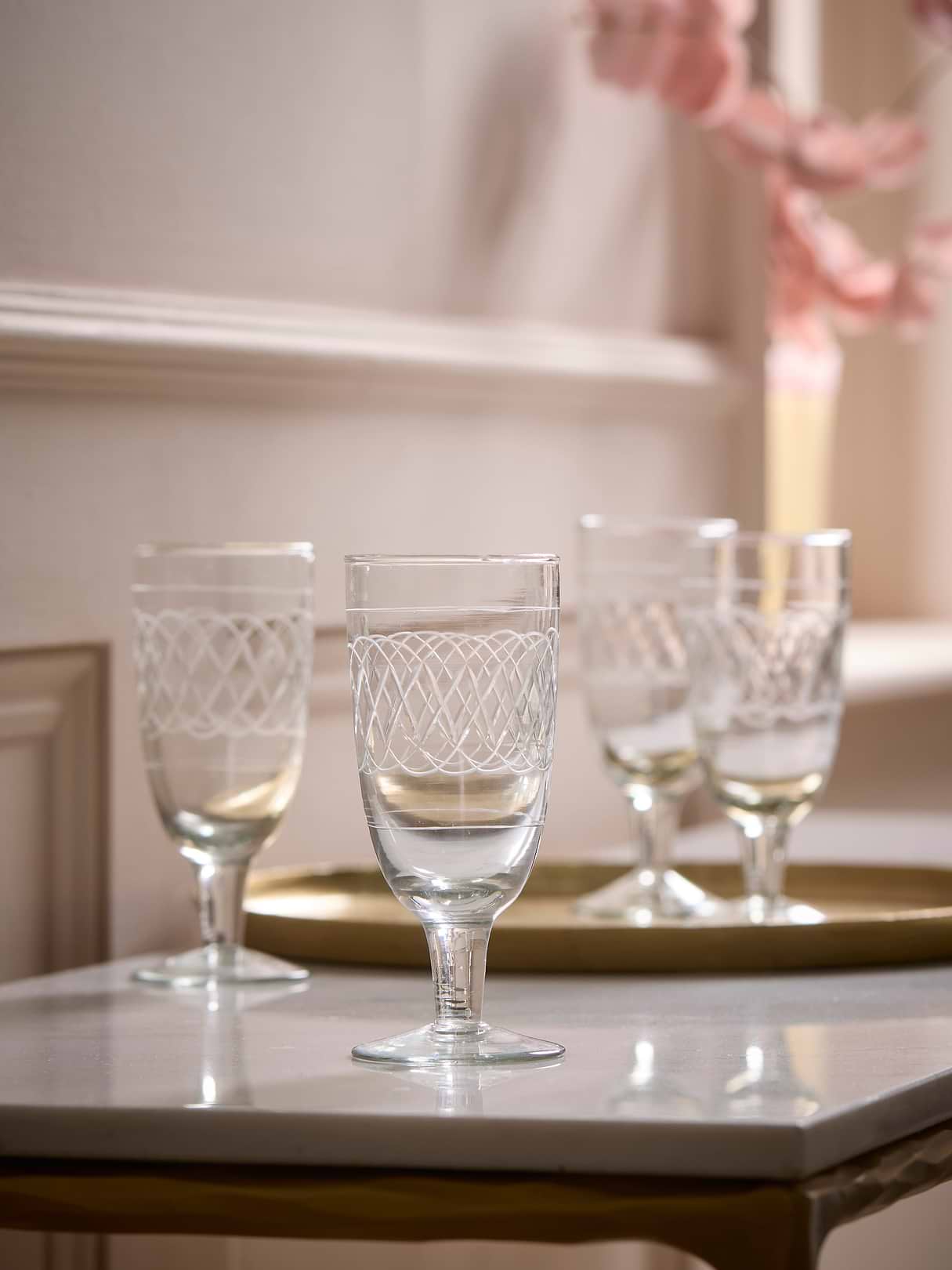 Four Etched Champagne Flutes