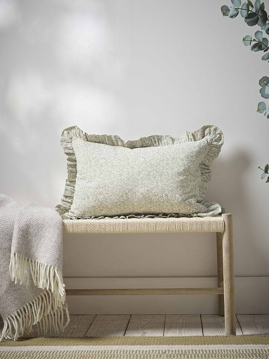 Indira Hand Block Printed Cushion Cover - Olive Green