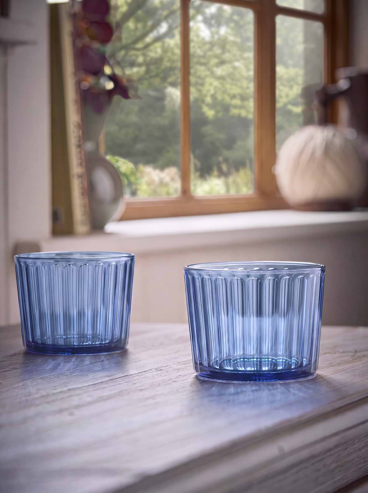 Four Blue Fluted Mini Tumblers
