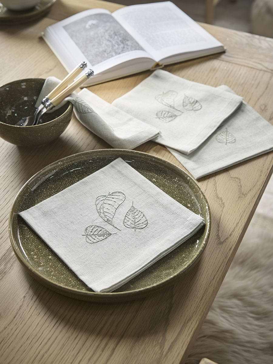 Four Embroidered Leaf Napkins