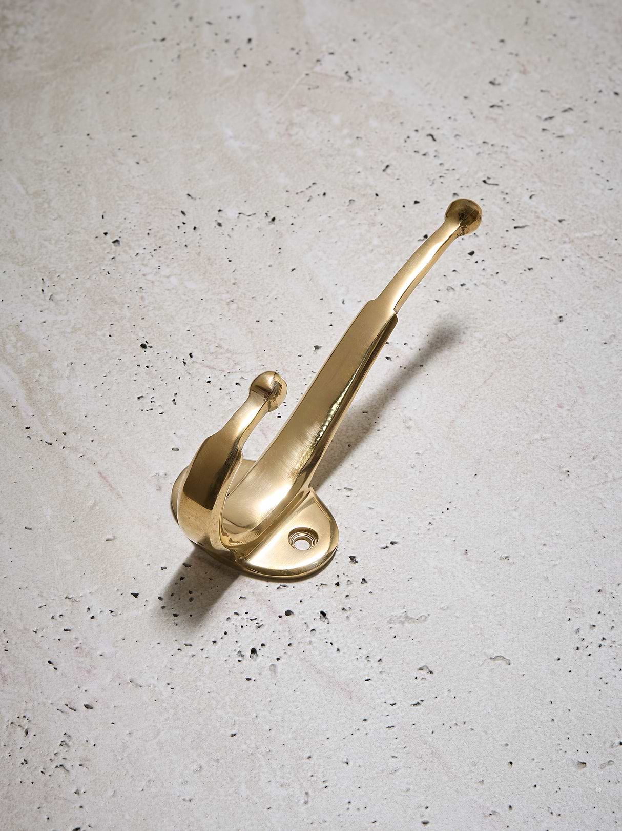 Linear Double Coat Hook - Solid Brass