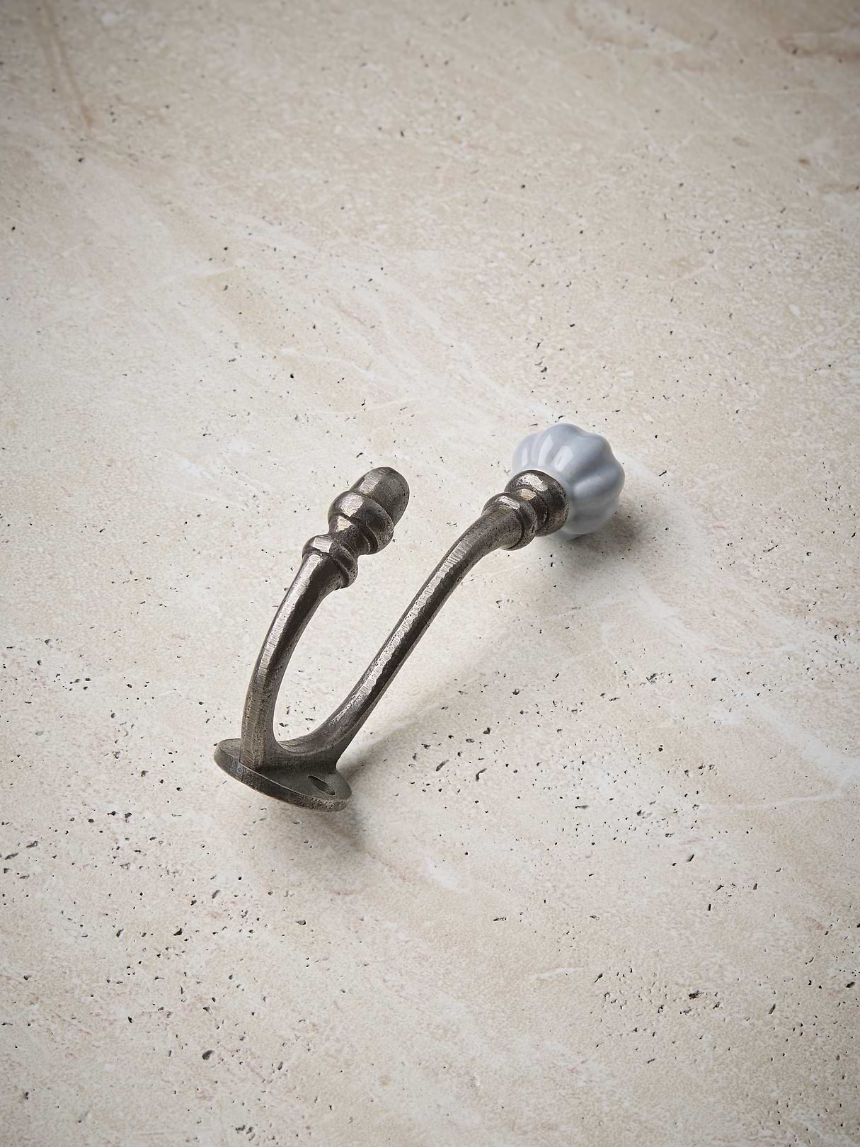Ceramic Double Coat Hook - Grey