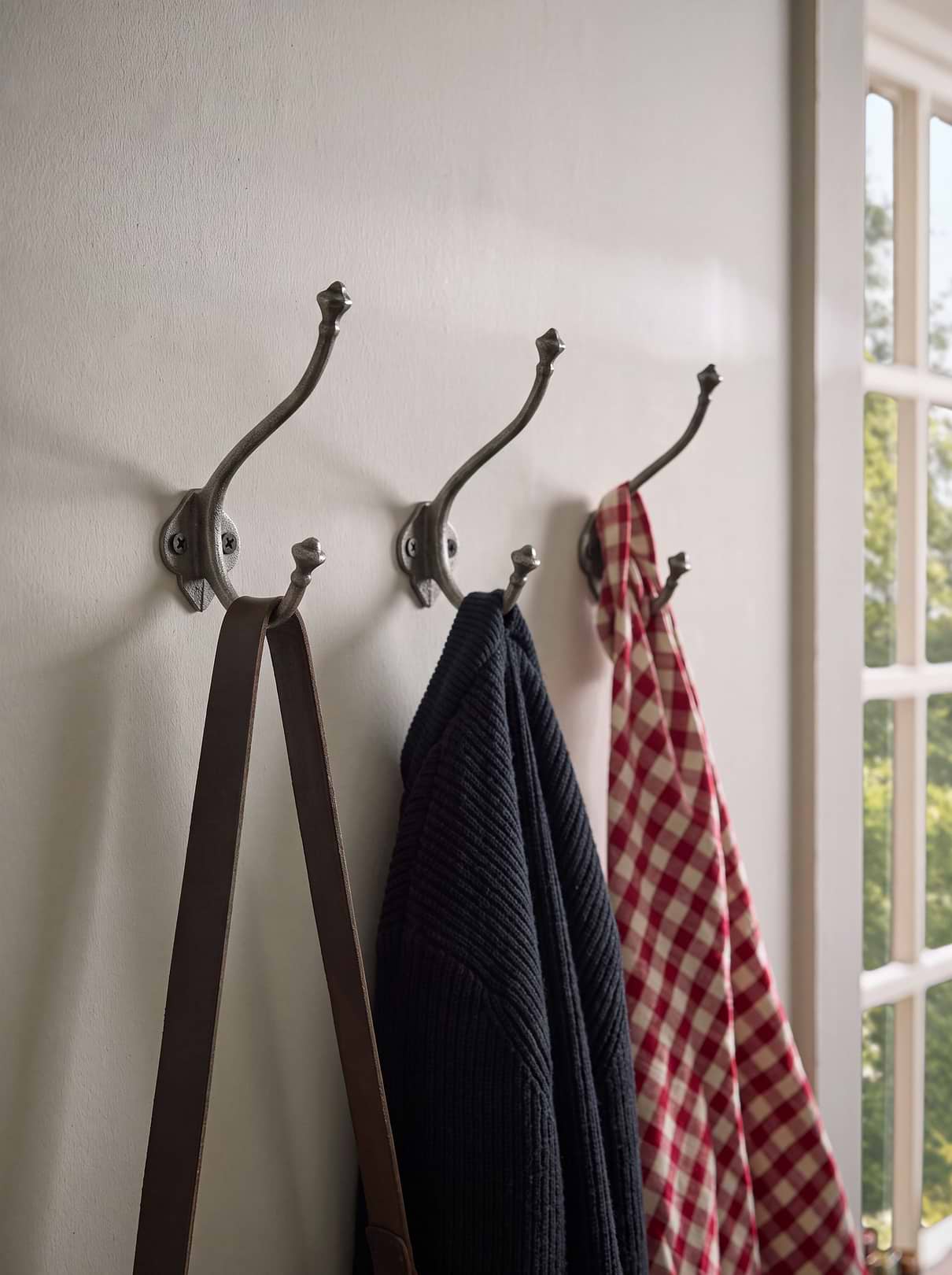 Set of Three Decorative Double Coat Hooks - Cast Iron