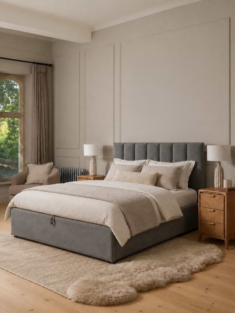 Ribbed Slate Grey Storage Bed