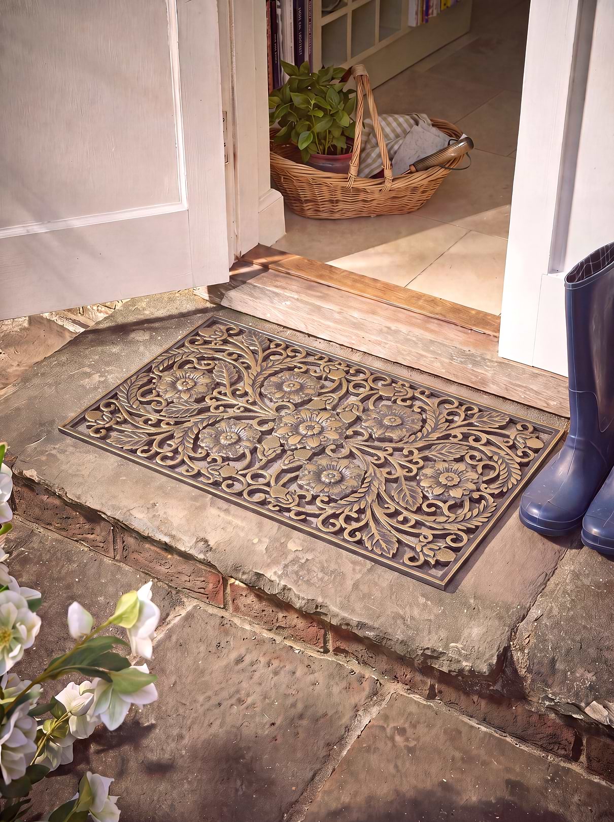 Floral Golden Rubber Doormat